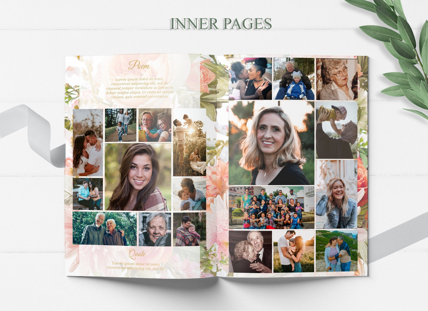 Peach Flower Funeral Service Program Template - 8 Page - lovingmemoryprints