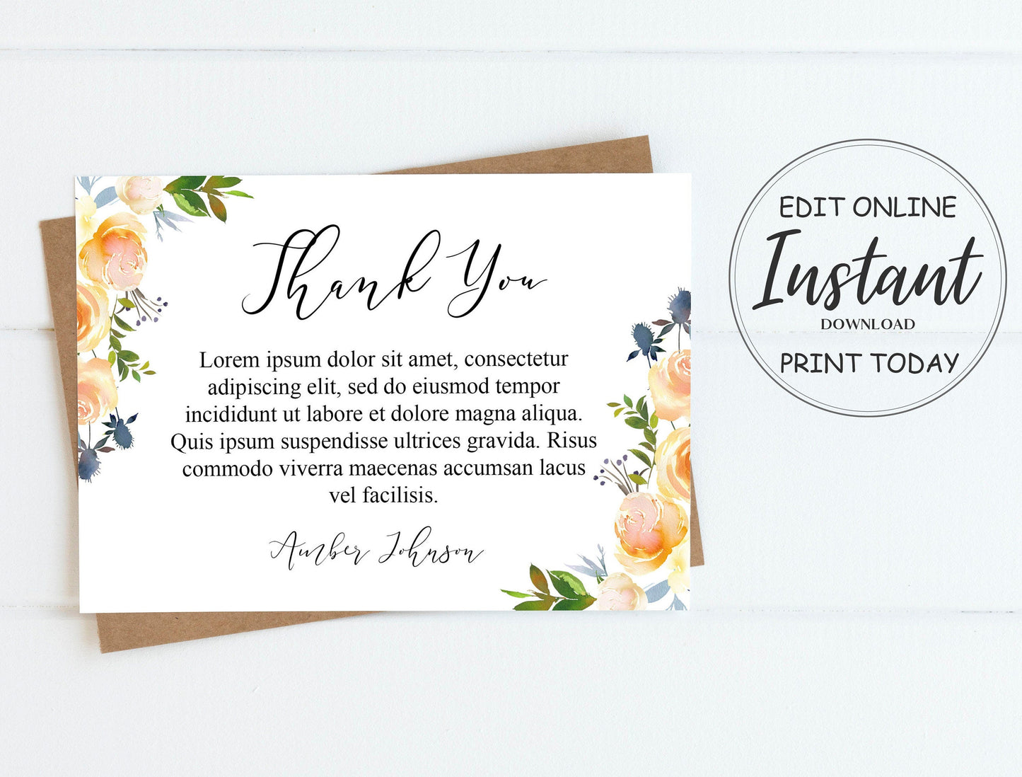 Peach Rose Funeral Thank You Cards Template - lovingmemoryprints