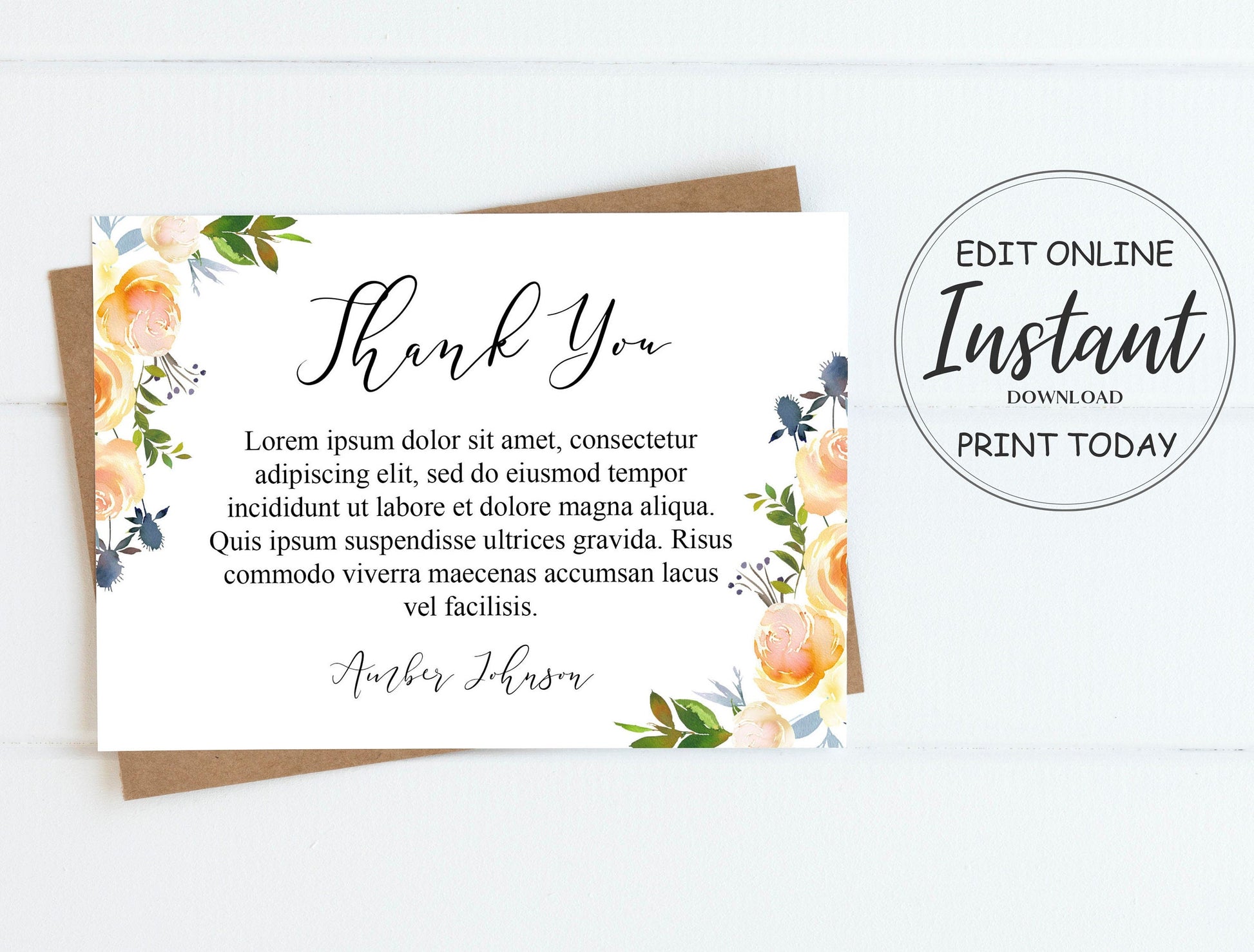 Peach Rose Funeral Thank You Cards Template - lovingmemoryprints