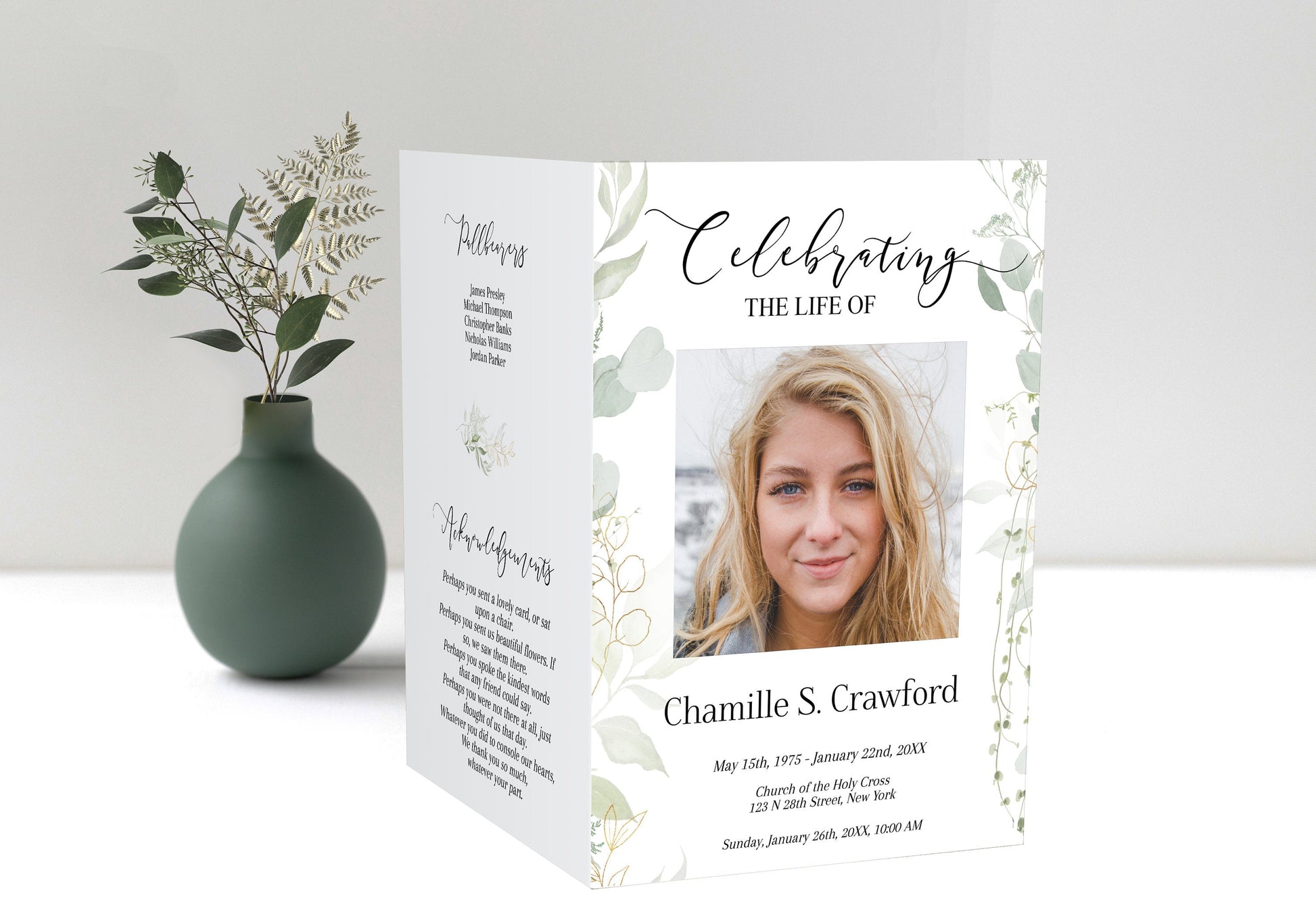 Photo Collage Funeral Program Template - 8 Page - lovingmemoryprints