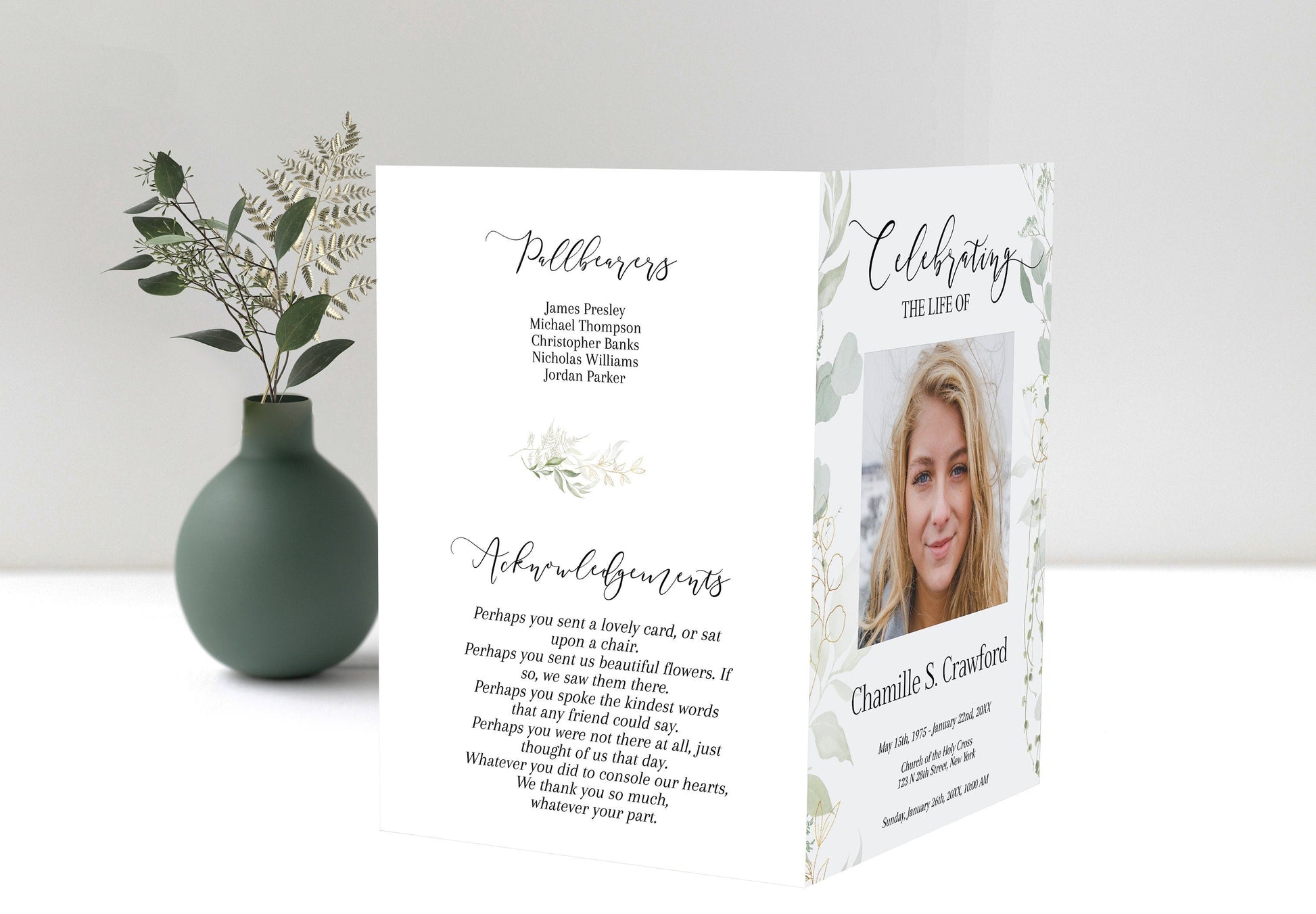 Photo Collage Funeral Program Template - 8 Page - lovingmemoryprints