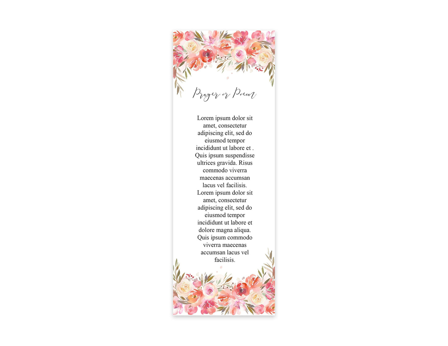 Pink Floral Funeral Bookmark Template - lovingmemoryprints