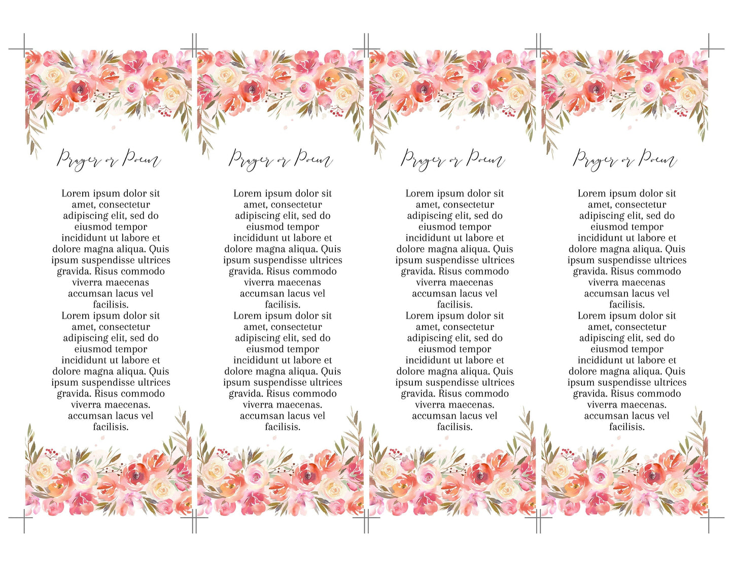 Pink Floral Funeral Bookmark Template - lovingmemoryprints