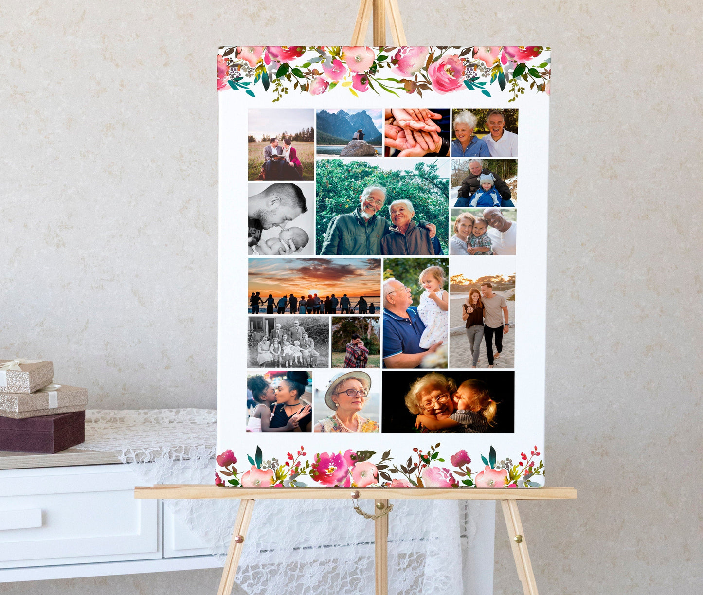 Pink Floral Funeral Photo Display Collage - Set of 3 - lovingmemoryprints
