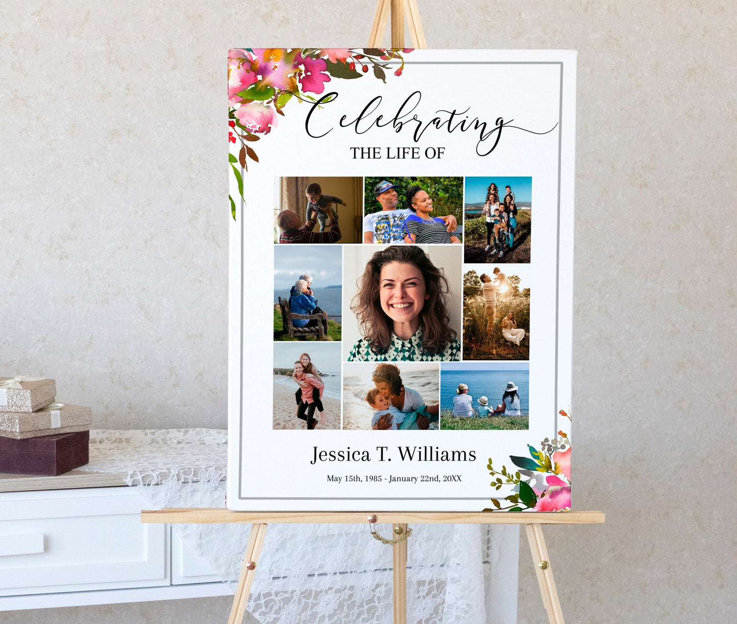 Pink Floral Funeral Photo Display Collage - Set of 3 - lovingmemoryprints