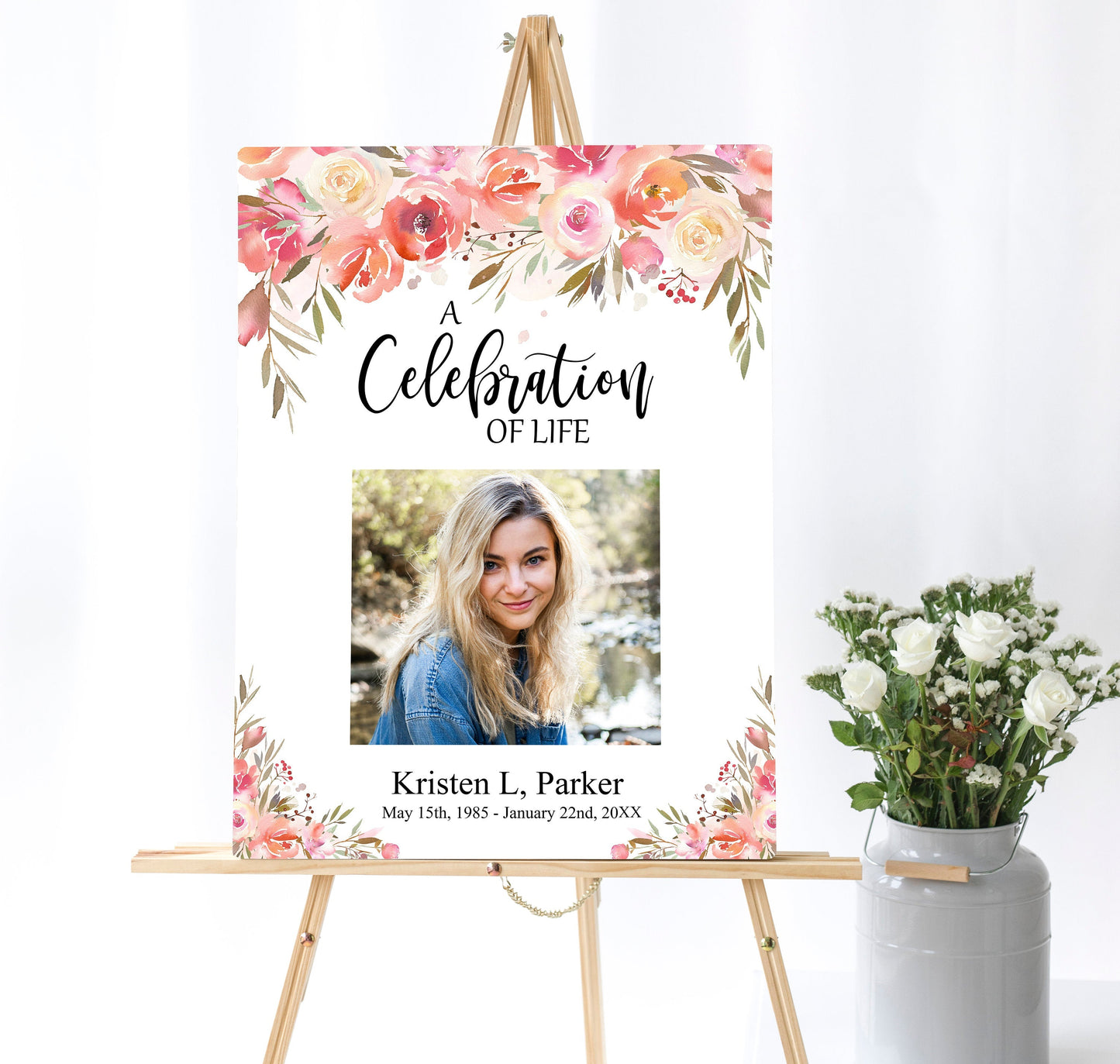 Pink Floral Funeral Photo Display Poster - lovingmemoryprints