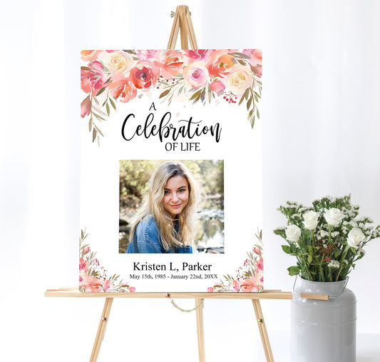 Pink Floral Funeral Photo Display Poster - lovingmemoryprints