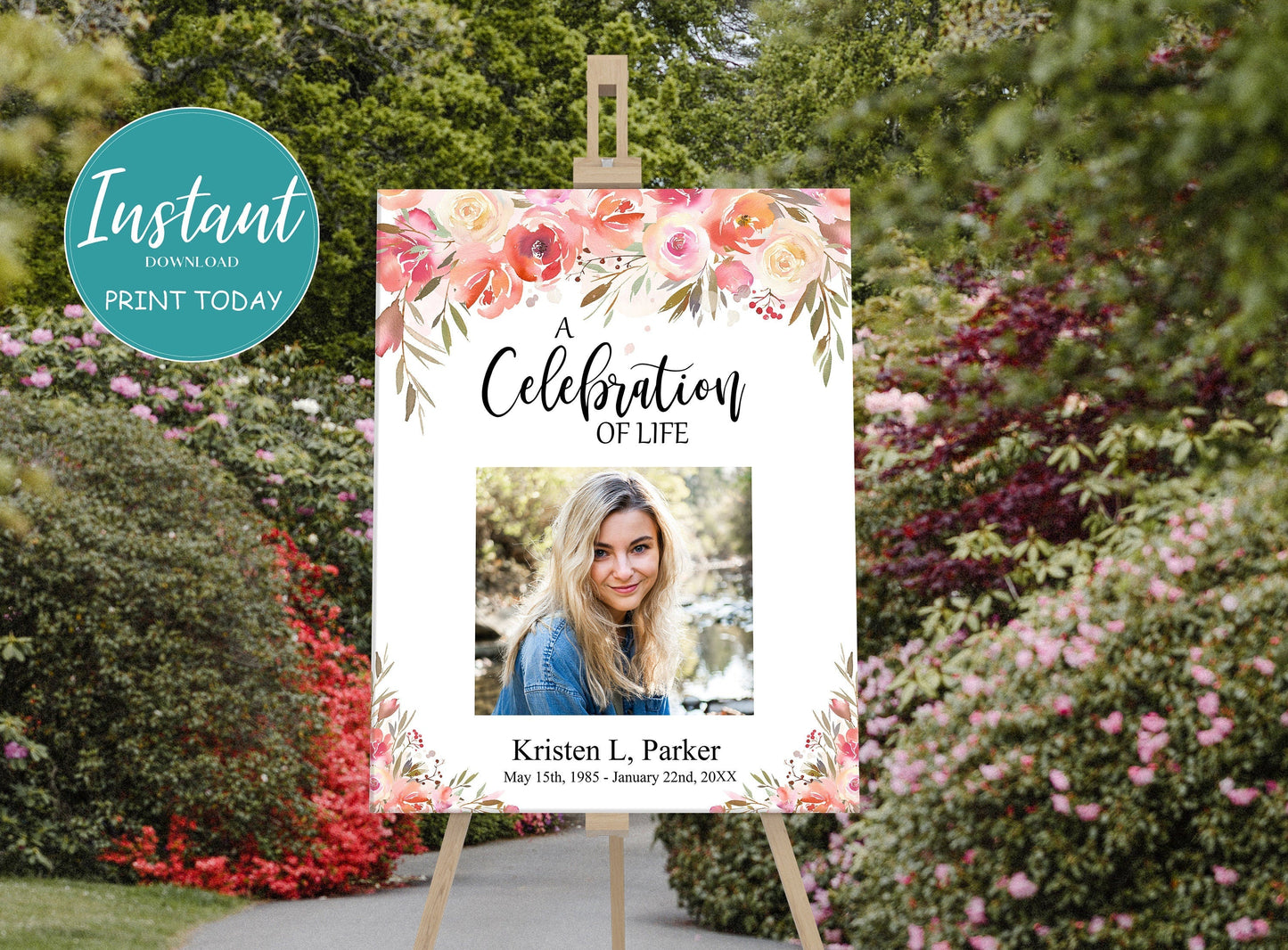 Pink Floral Funeral Photo Display Poster - lovingmemoryprints