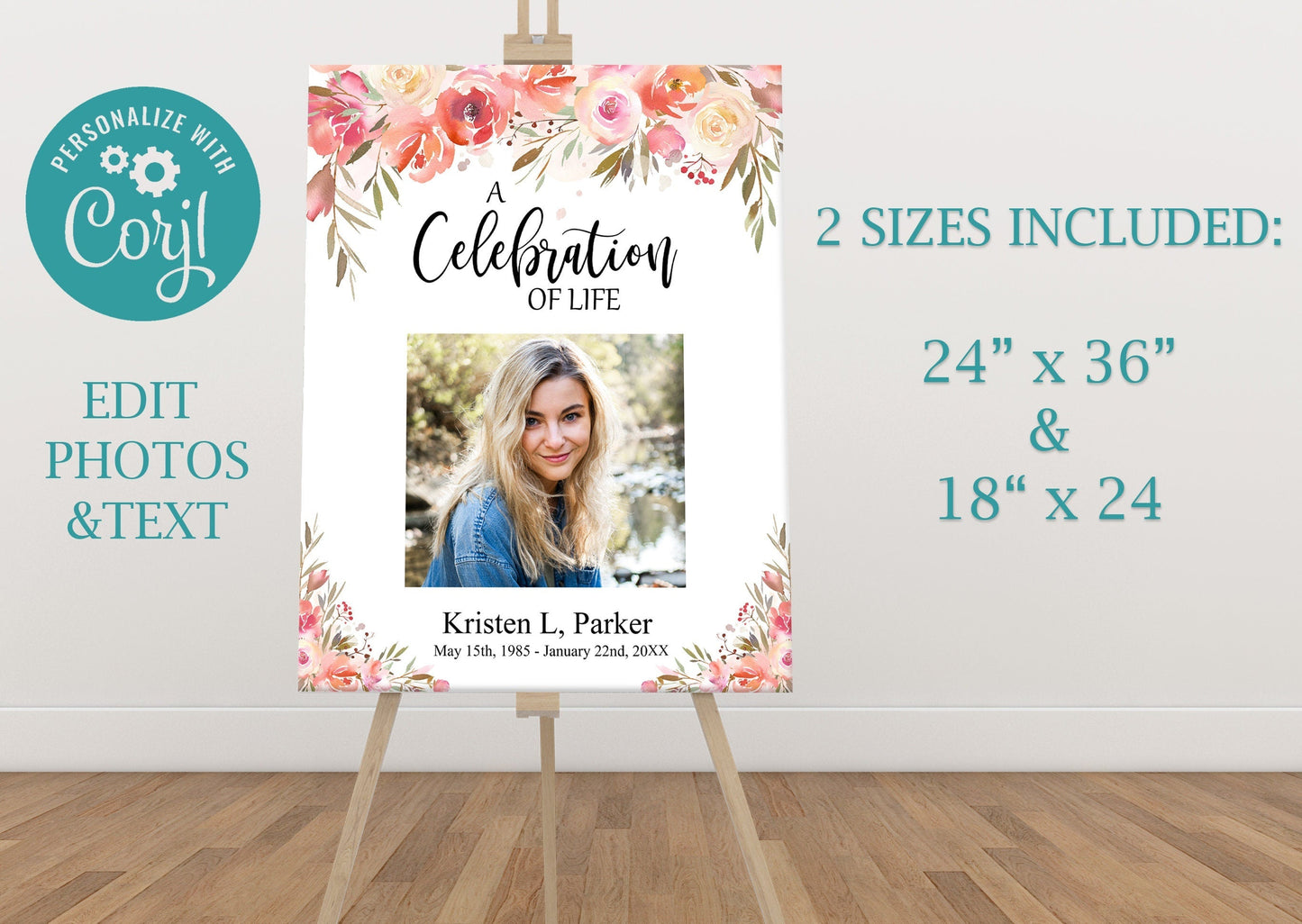 Pink Floral Funeral Photo Display Poster - lovingmemoryprints