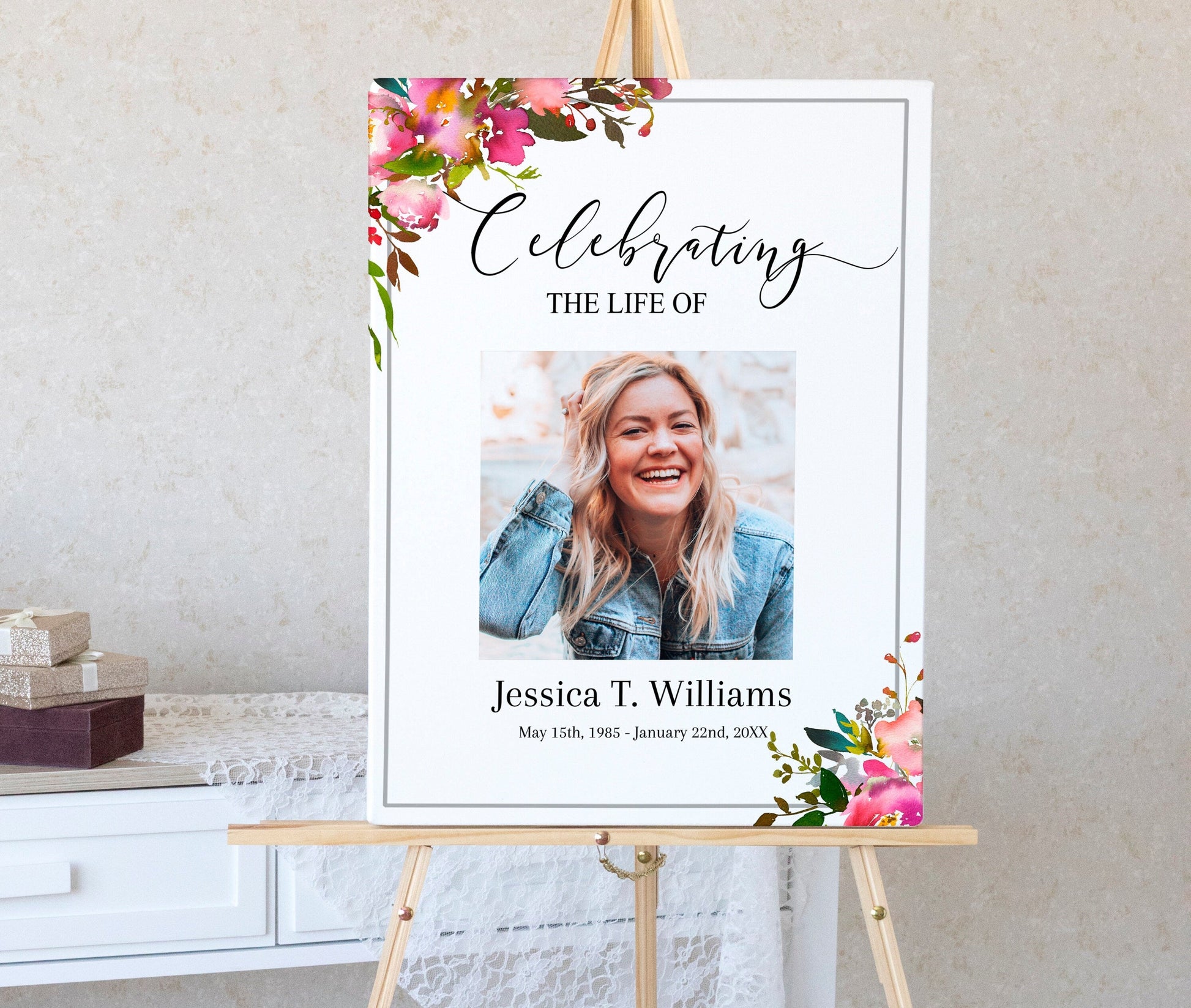 Pink Floral Memory Board Poster Templates - Set of 3 - lovingmemoryprints