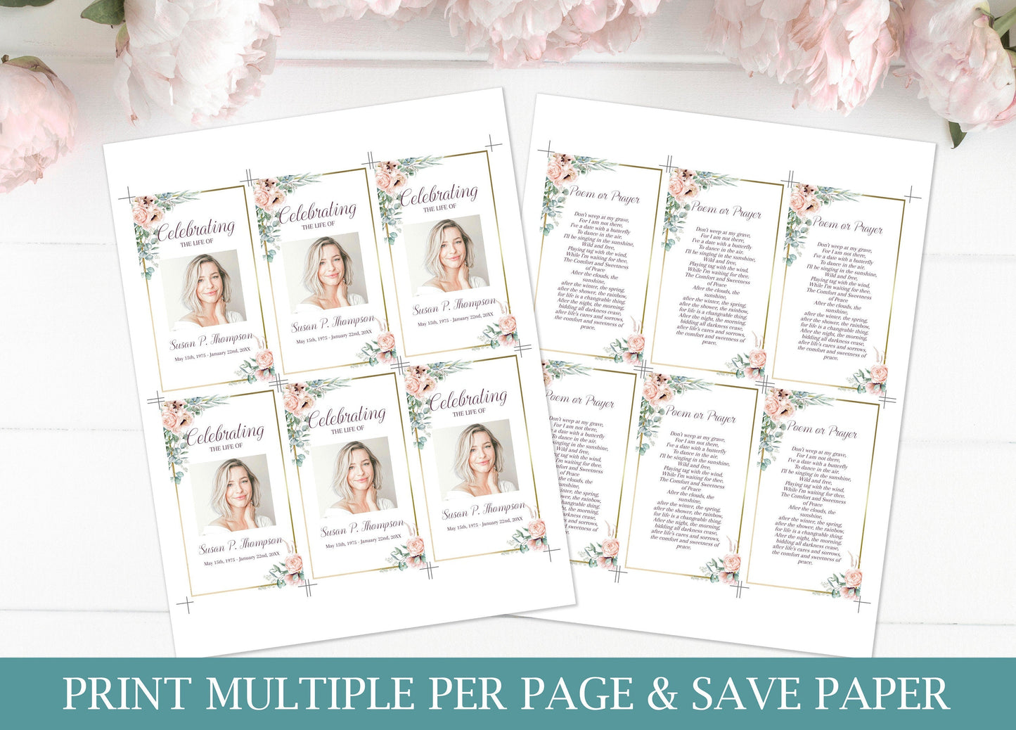 Pink Rose Funeral Prayer Cards Template - lovingmemoryprints