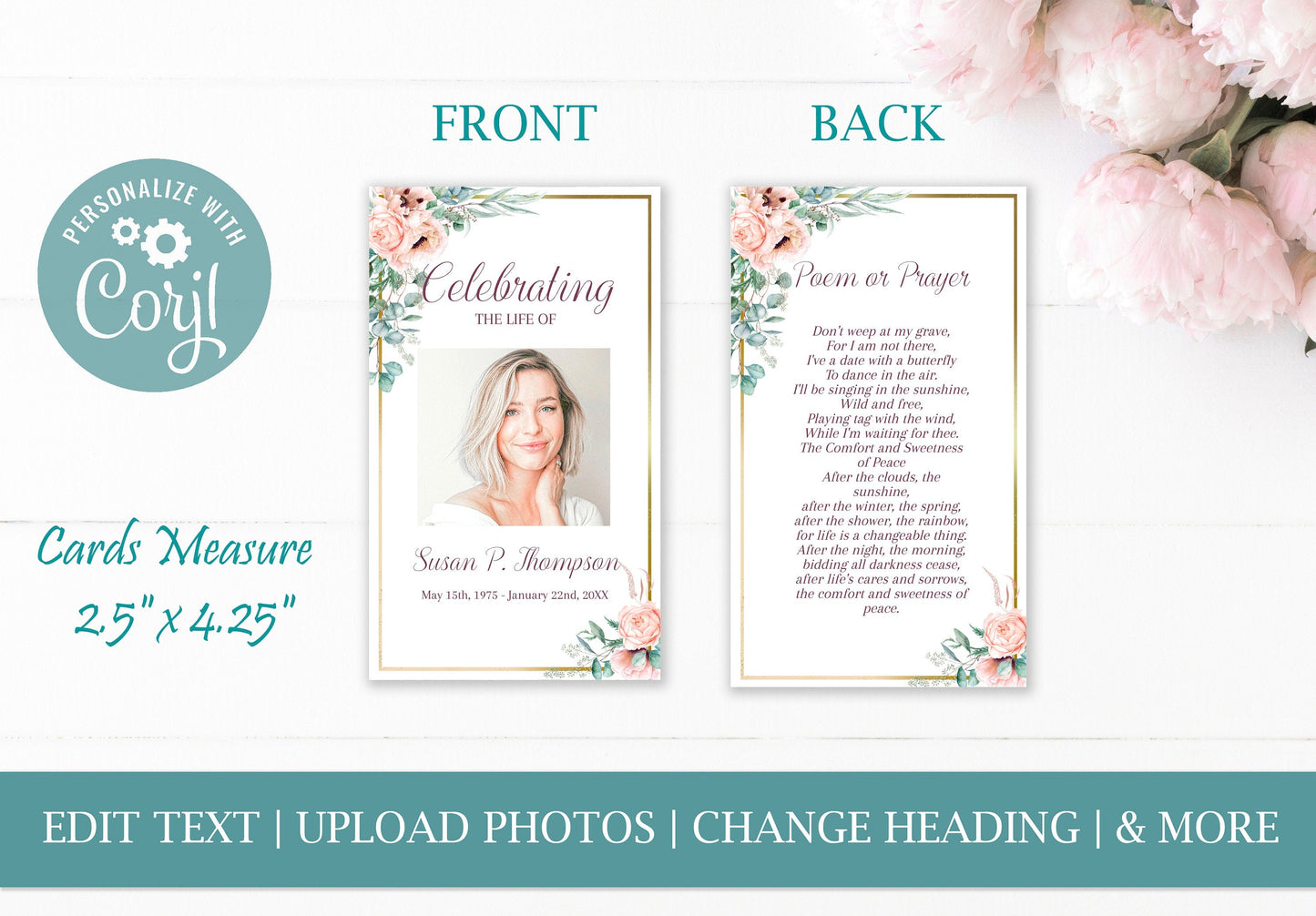 Pink Rose Funeral Prayer Cards Template - lovingmemoryprints