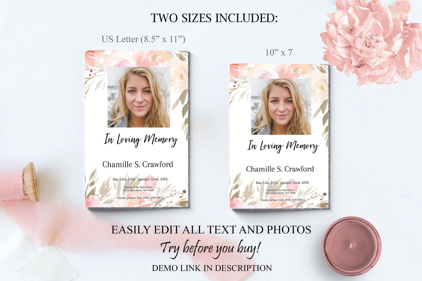Pink Theme Funeral Program Template - 4 Page - lovingmemoryprints