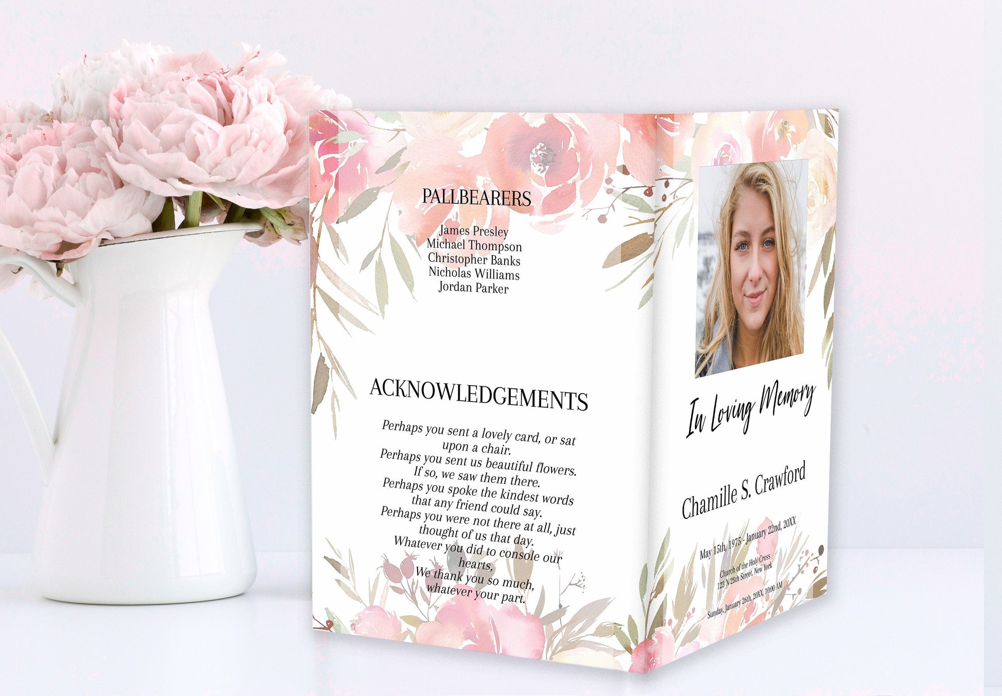 Pink Theme Funeral Program Template - 4 Page - lovingmemoryprints