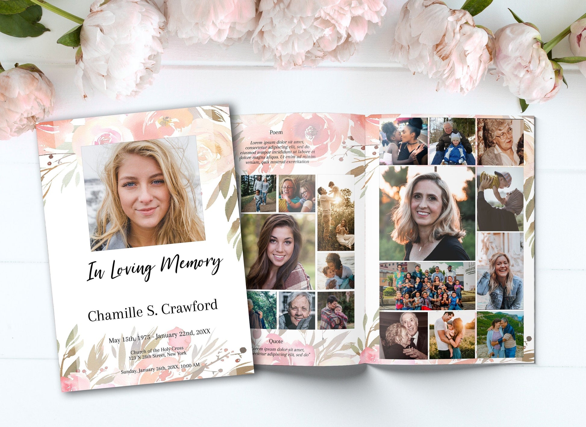 Pink Theme Funeral Program Template - 4 Page - lovingmemoryprints