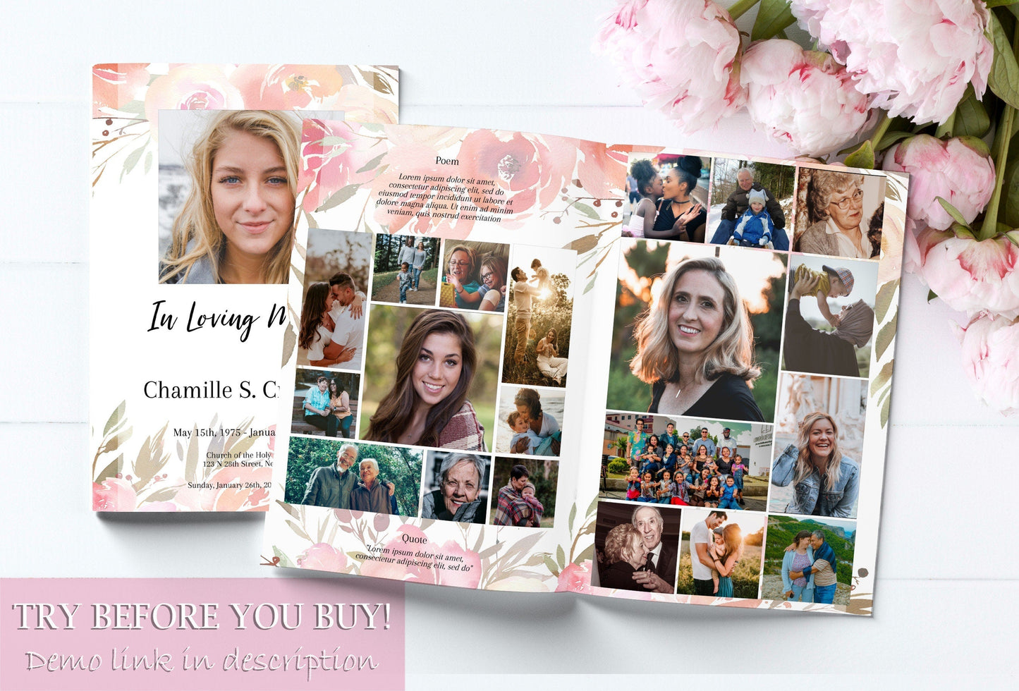 Pink Theme Funeral Program Template - 4 Page - lovingmemoryprints