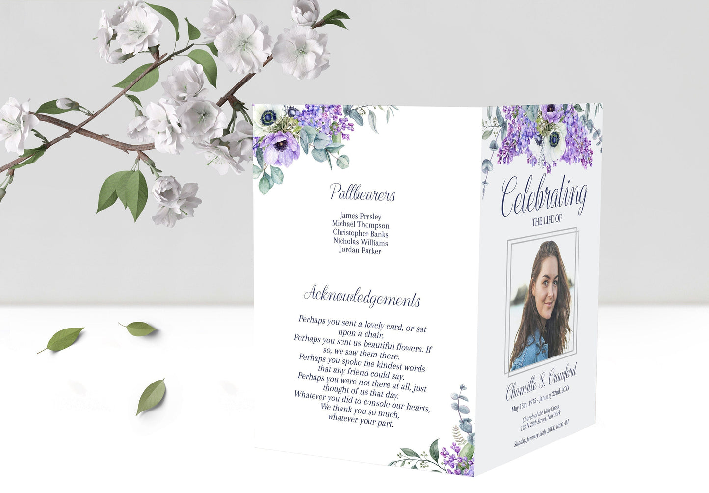 Purple and White Floral Program Template for Woman - 8 Page - lovingmemoryprints