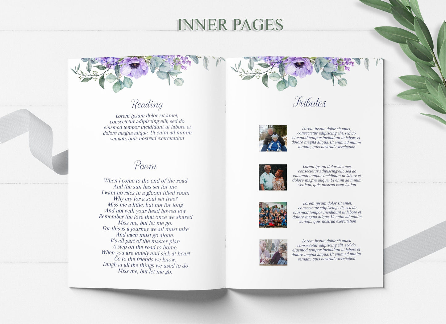 Purple and White Floral Program Template for Woman - 8 Page - lovingmemoryprints