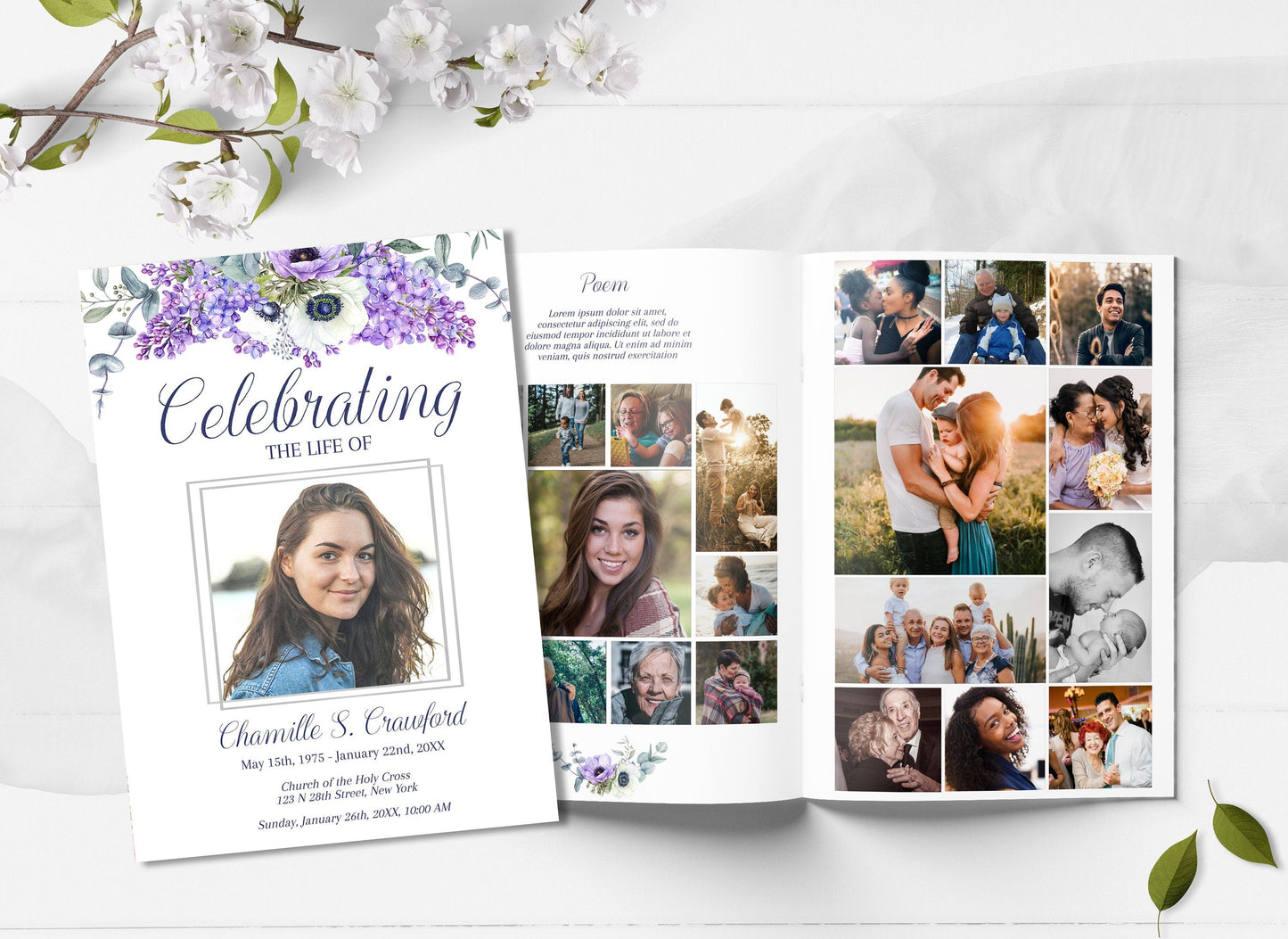 Purple and White Floral Program Template for Woman - 8 Page - lovingmemoryprints