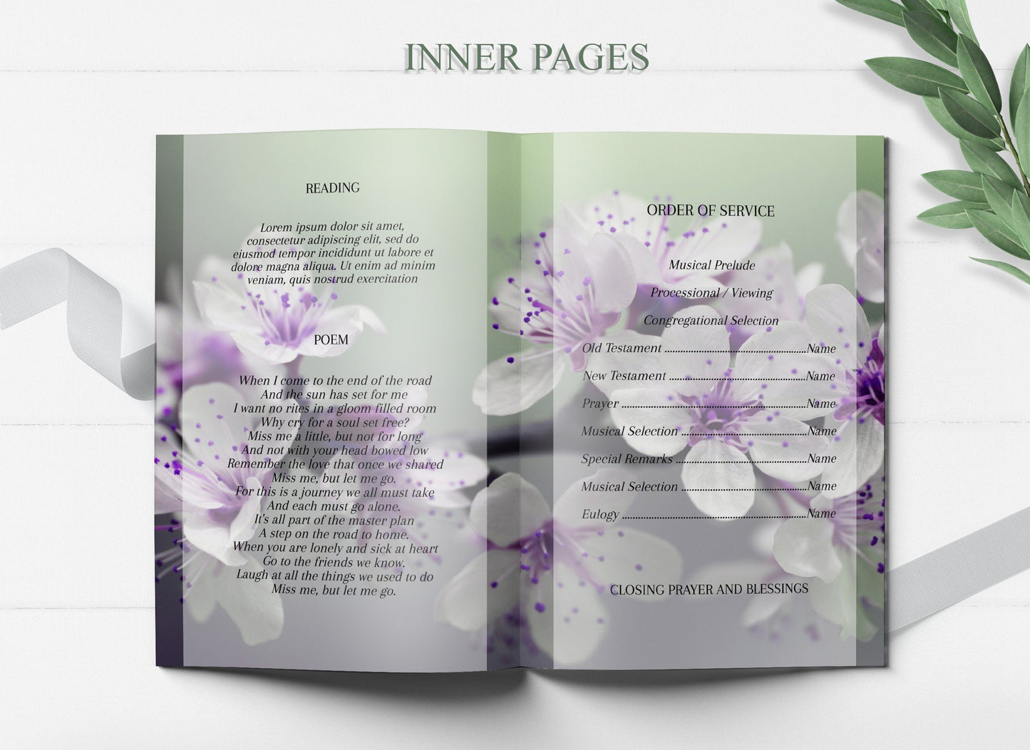 Purple Flower Funeral Program Template | 8 - Page - lovingmemoryprints