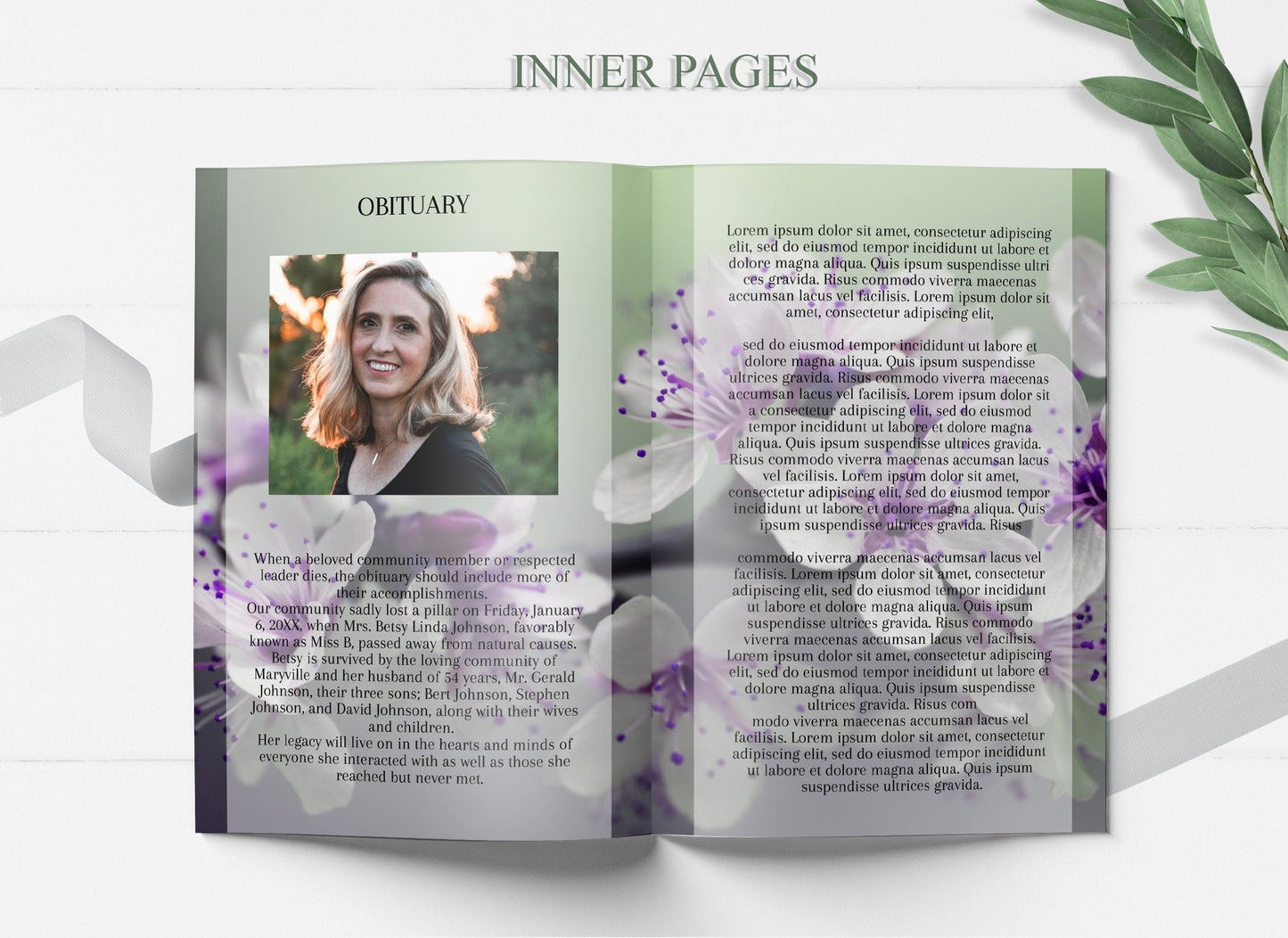 Purple Flower Funeral Program Template | 8 - Page - lovingmemoryprints
