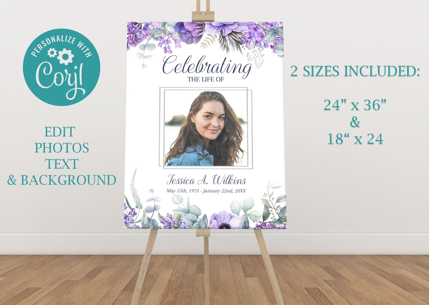 Purple Funeral Poster Template - lovingmemoryprints