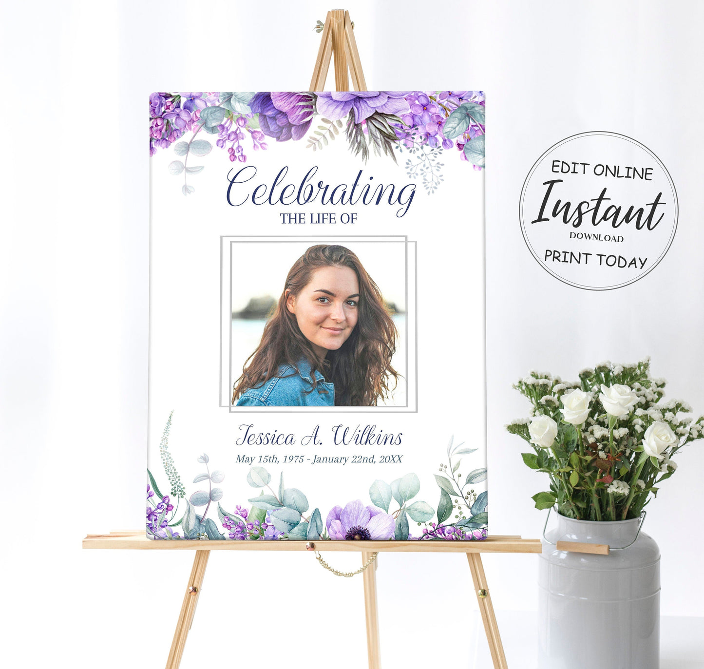 Purple Funeral Poster Template - lovingmemoryprints