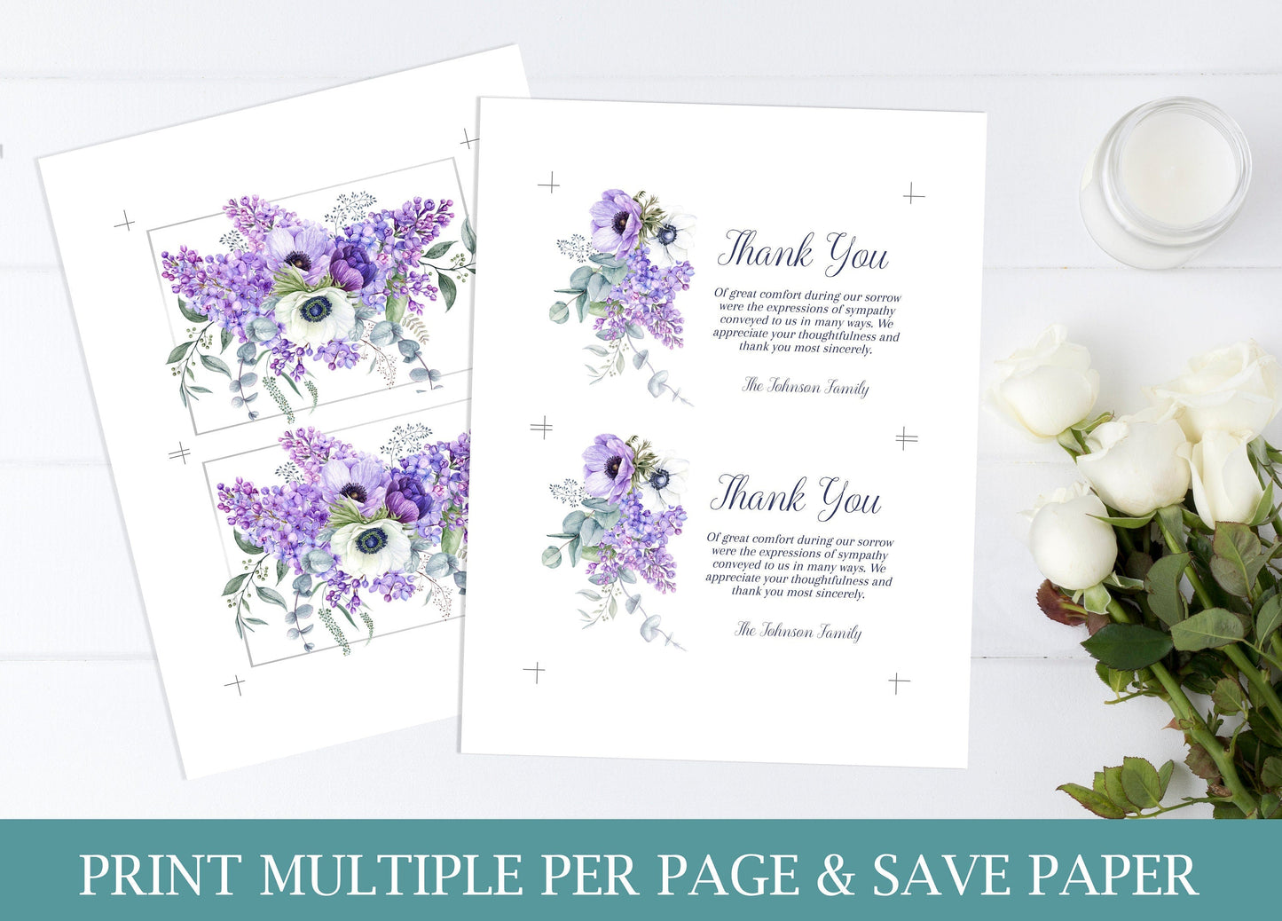 Purple Lilac Thank You Cards Template - lovingmemoryprints