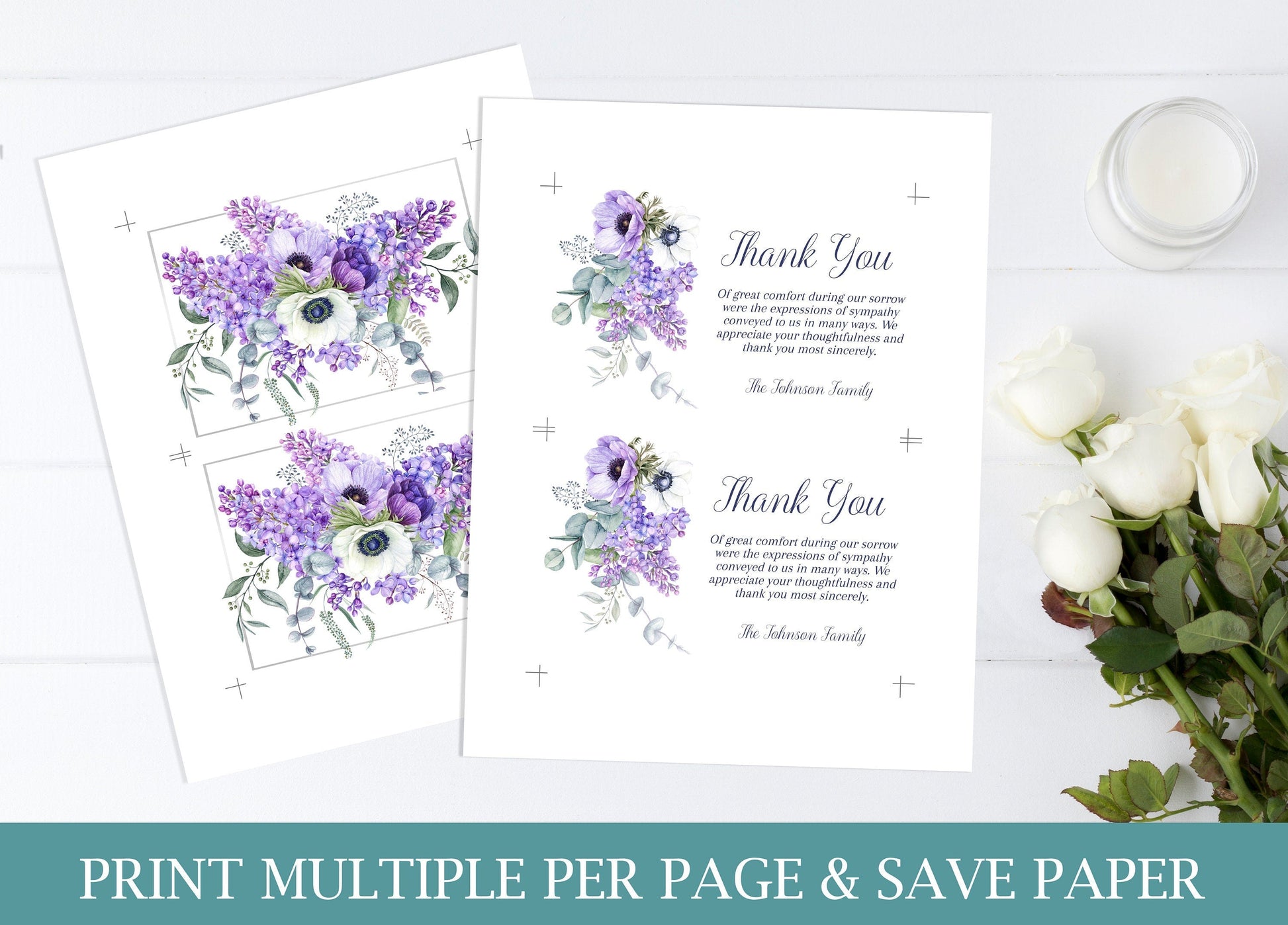 Purple Lilac Thank You Cards Template - lovingmemoryprints