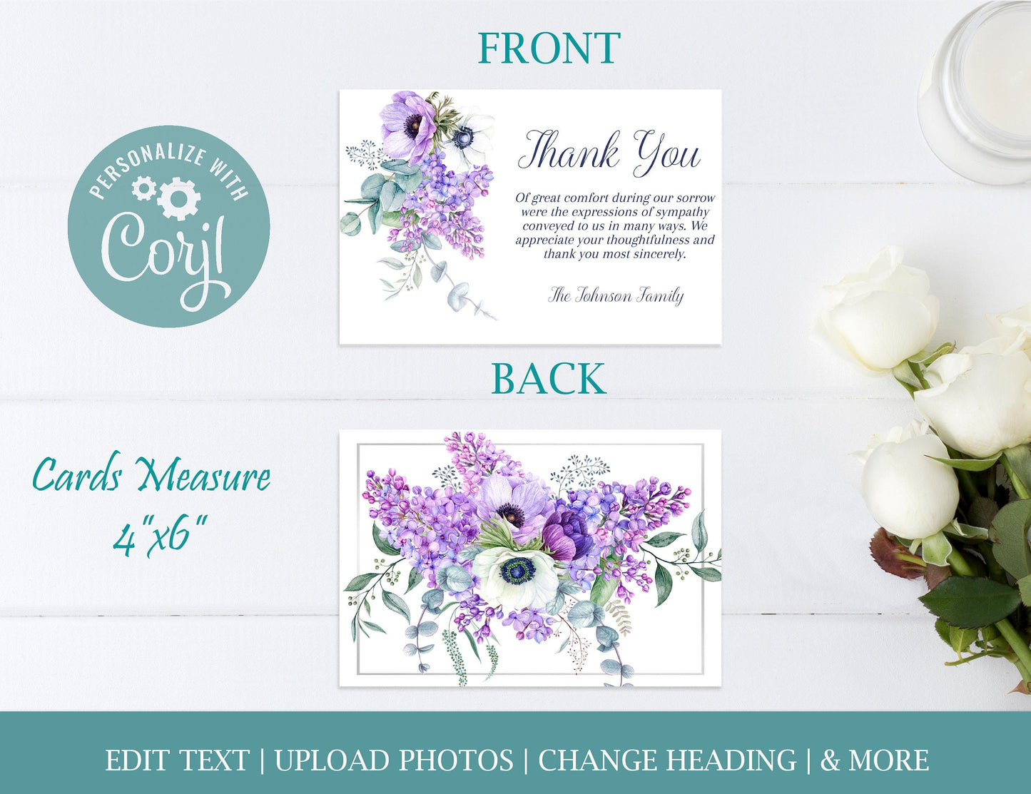 Purple Lilac Thank You Cards Template - lovingmemoryprints