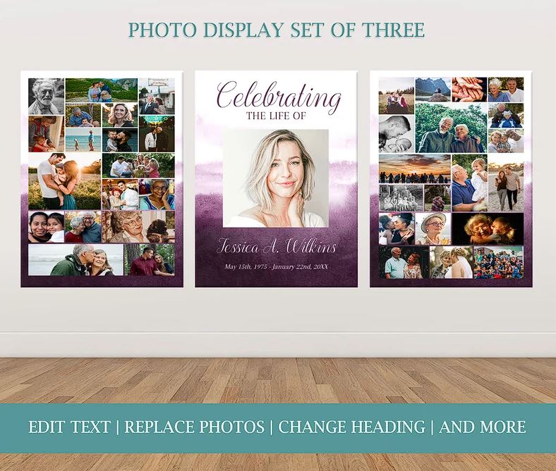 Purple Water - Color Background Funeral Poster Template - Set of 3 - lovingmemoryprints
