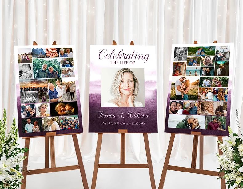 Purple Water - Color Background Funeral Poster Template - Set of 3 - lovingmemoryprints