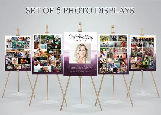 Purple Watercolor Themed Funeral Photo Display Posters - Set of 5 - lovingmemoryprints