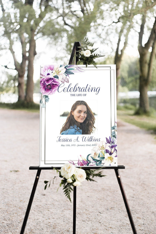Purple & White Lily Floral Memorial Poster - lovingmemoryprints