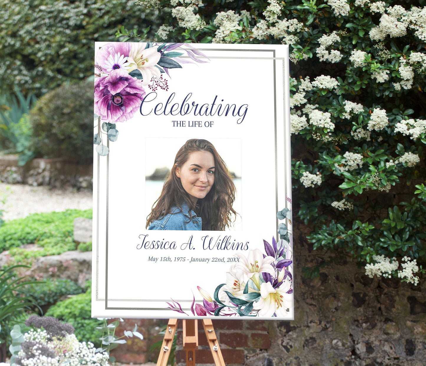 Purple & White Lily Floral Memorial Poster - lovingmemoryprints