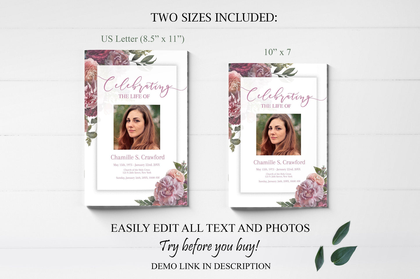 Red Flower Funeral Program Template - 8 page - lovingmemoryprints