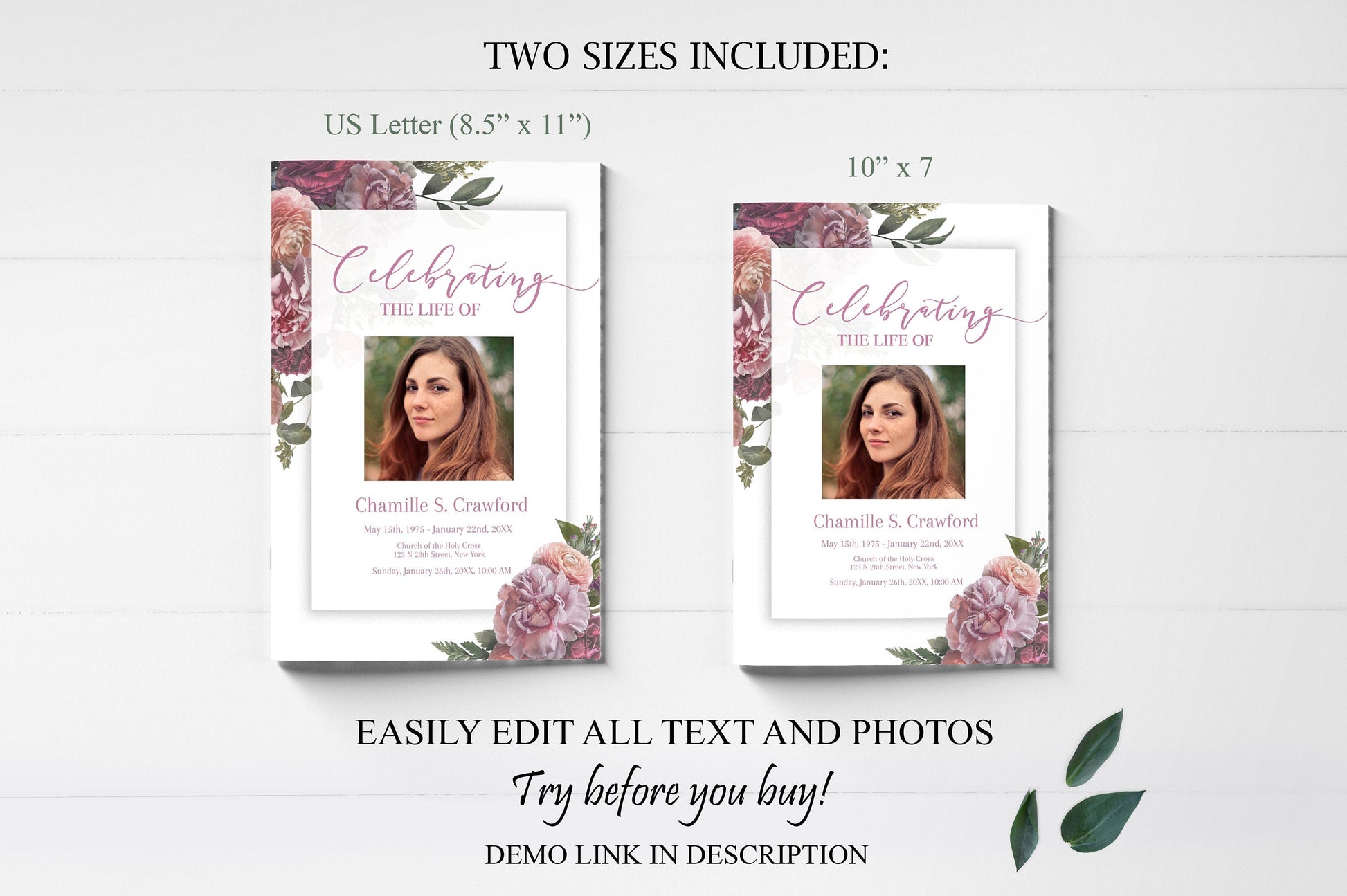 Red Flower Funeral Program Template - 8 page - lovingmemoryprints