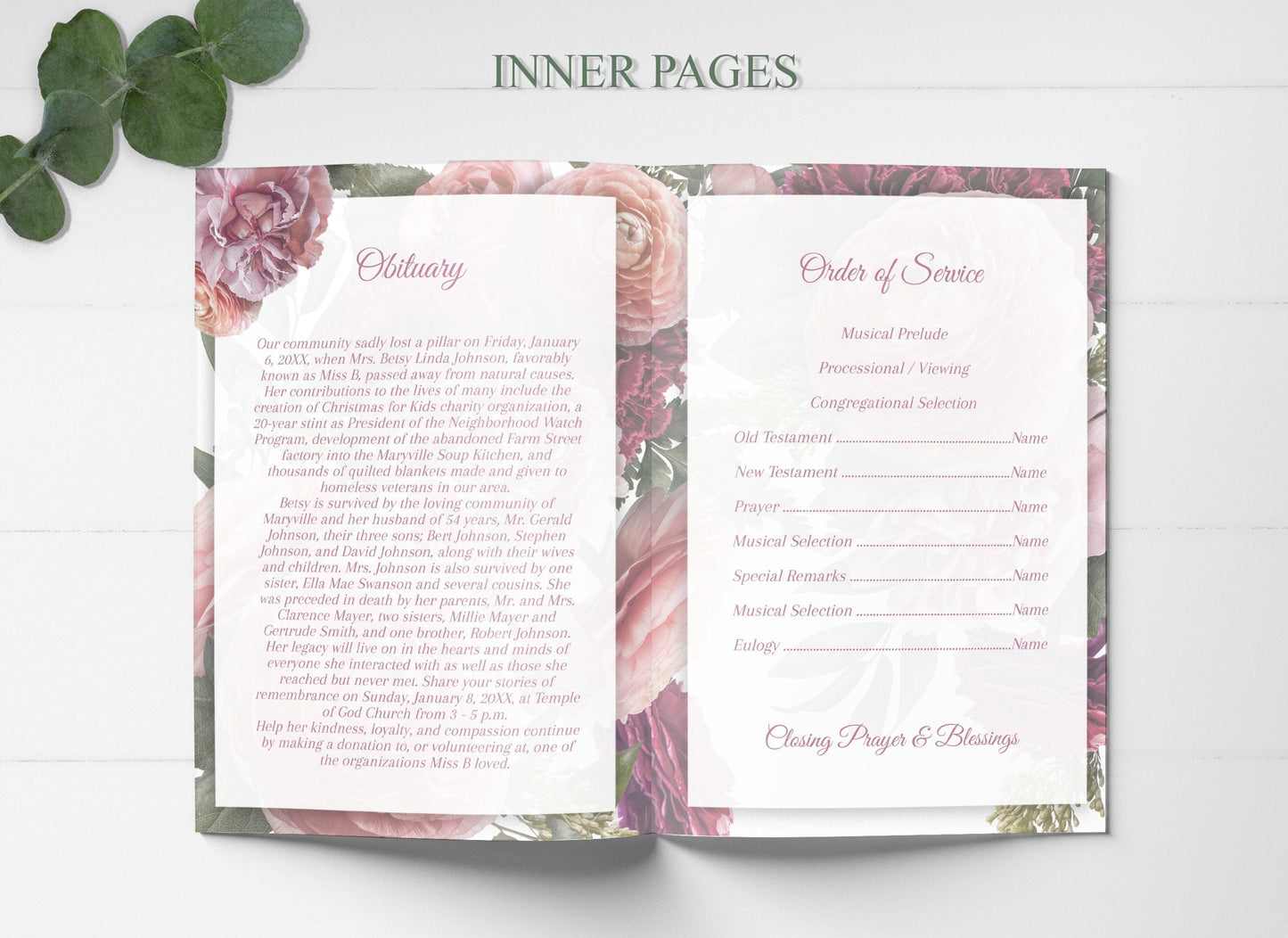 Red Flower Funeral Program Template - 8 page - lovingmemoryprints
