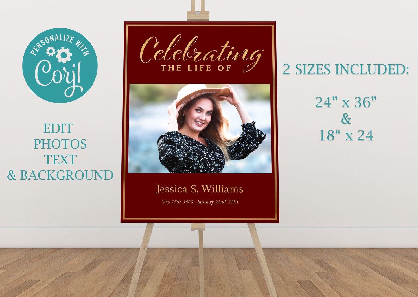 Red & Gold Design Funeral Poster Photo Display - Set of 3 - lovingmemoryprints