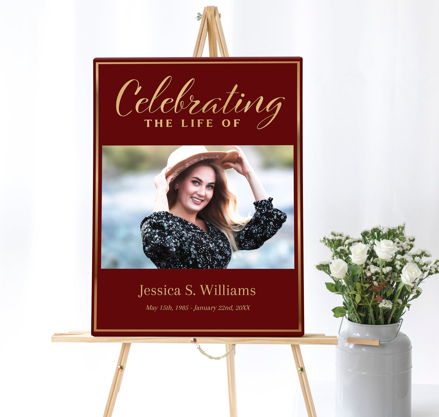Red & Gold Design Funeral Poster Photo Display - Set of 3 - lovingmemoryprints