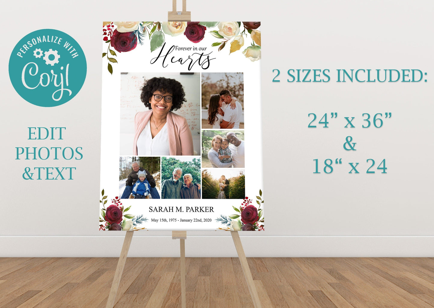 Roses Funeral Poster | Memorial Poster | Photo Collage Celebration of Life Sign | Memorial Service Welcome Sign | A118 - lovingmemoryprints