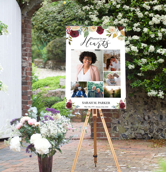 Roses Funeral Poster | Memorial Poster | Photo Collage Celebration of Life Sign | Memorial Service Welcome Sign | A118 - lovingmemoryprints