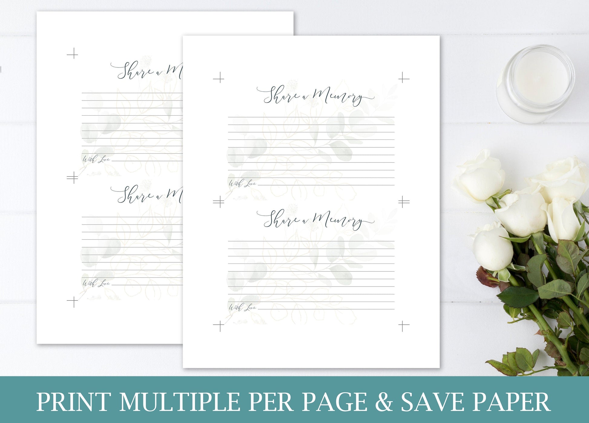 Share a Memory Sign and Cards for Funeral | Greenery & Gold Memorial Keepsake | Greenery Eucalyptus Celebration of Life Favors | B102 - lovingmemoryprints