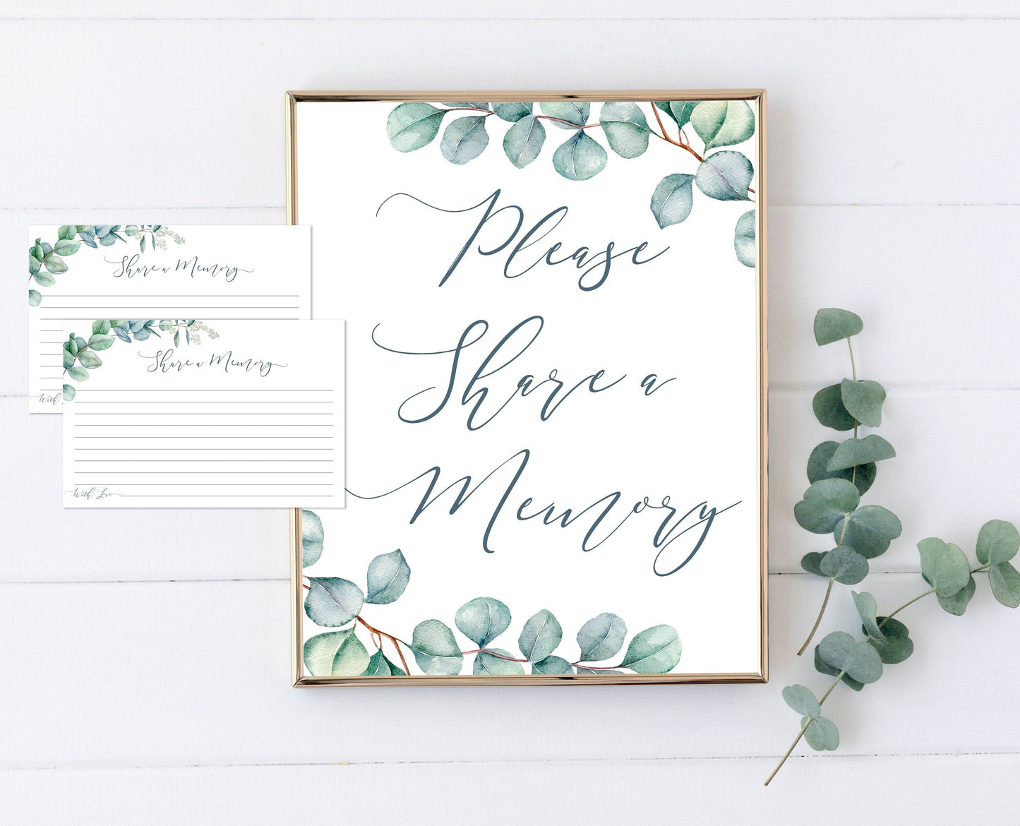 Share a Memory Sign and Cards for Funeral | Greenery Memorial Keepsake | Greenery Eucalyptus Celebration of Life Favors | B160 - lovingmemoryprints