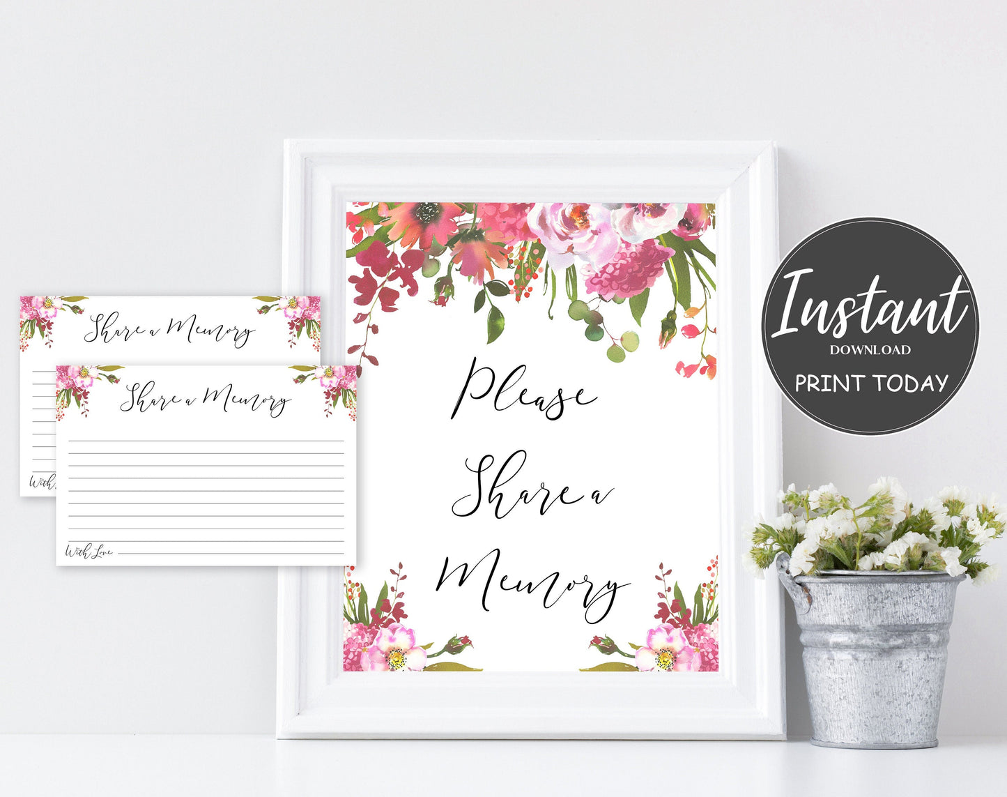 Share a Memory Sign and Cards for Funeral | Memorial Keepsake | Celebration of Life Favors | Floral Funeral | A102 - lovingmemoryprints