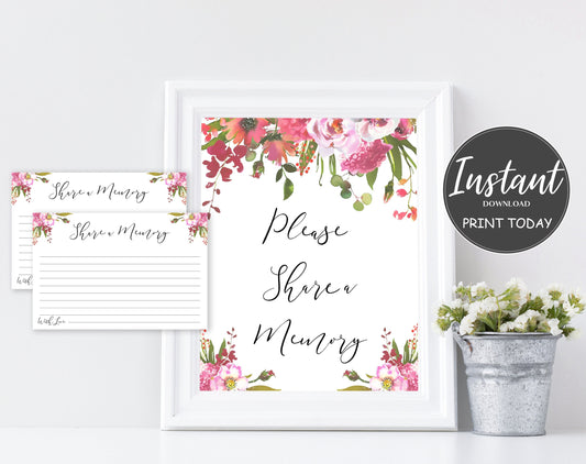 Share a Memory Sign and Cards for Funeral | Memorial Keepsake | Celebration of Life Favors | Floral Funeral | A102 - lovingmemoryprints
