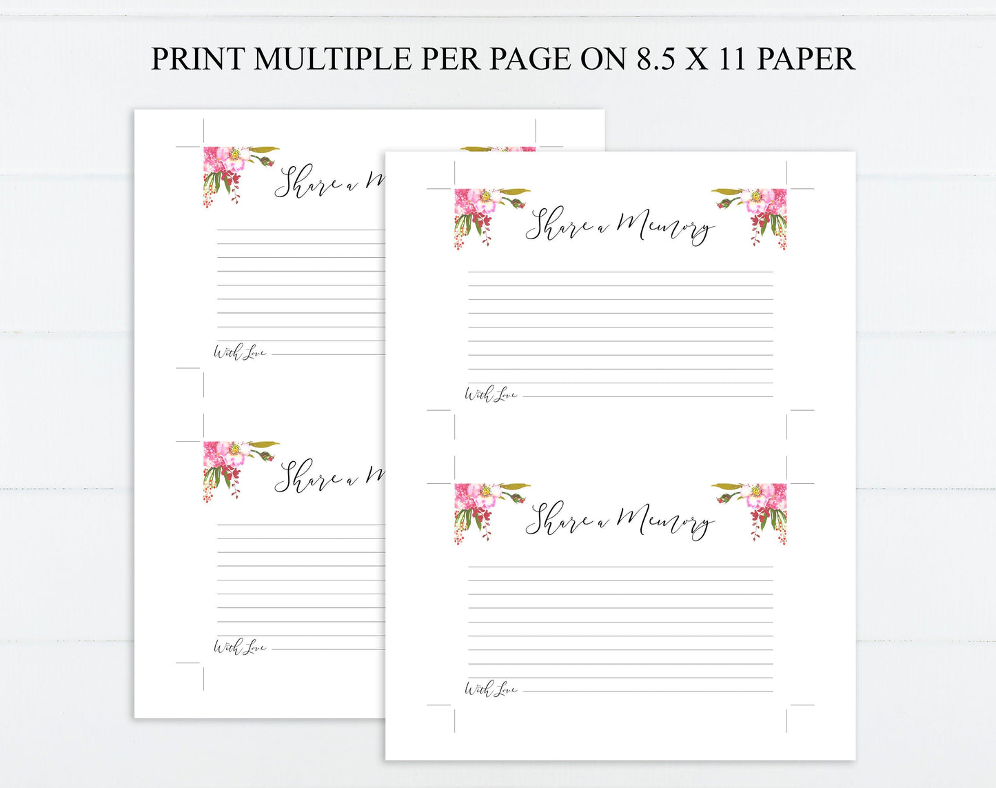 Share a Memory Sign and Cards for Funeral | Memorial Keepsake | Celebration of Life Favors | Floral Funeral | A102 - lovingmemoryprints