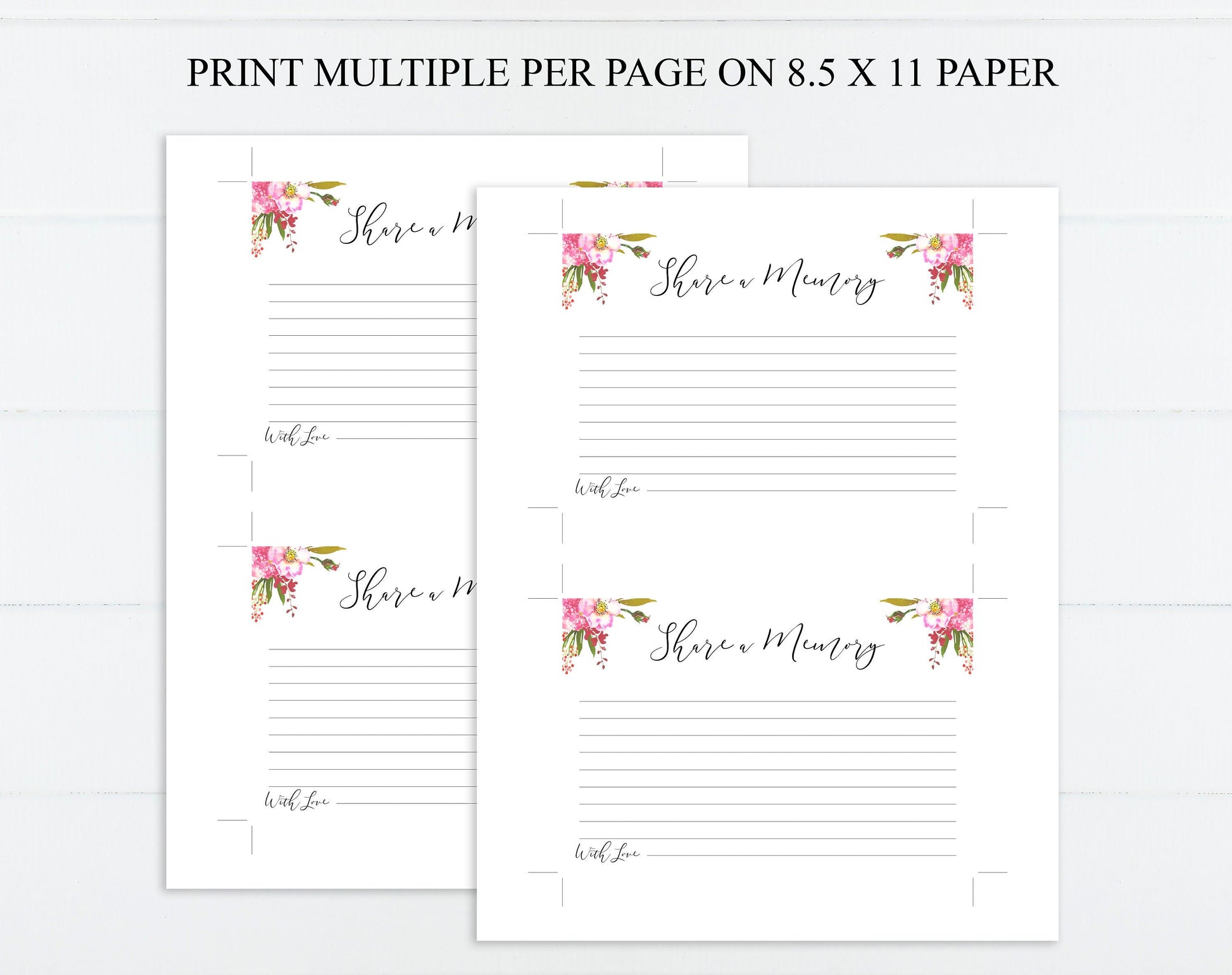 Share a Memory Sign and Cards for Funeral | Memorial Keepsake | Celebration of Life Favors | Floral Funeral | A102 - lovingmemoryprints