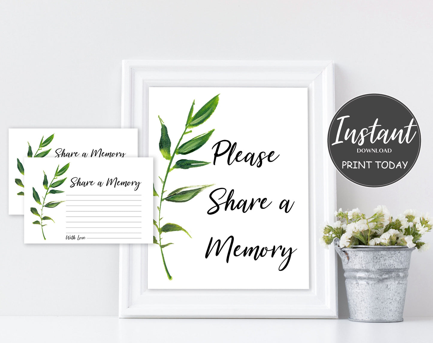 Share a Memory Sign and Cards for Funeral | Memorial Keepsake | Celebration of Life Favors | Greenery Funeral Favors - lovingmemoryprints