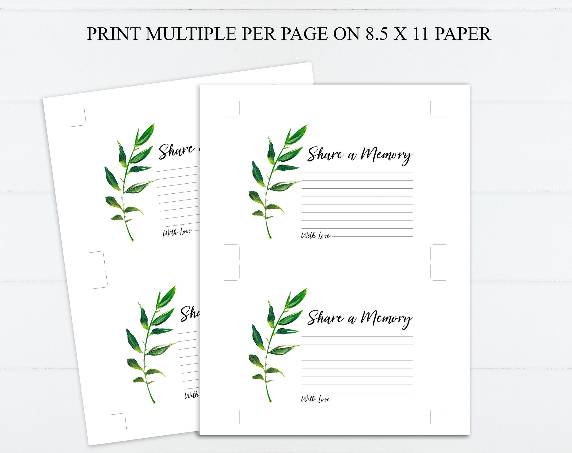 Share a Memory Sign and Cards for Funeral | Memorial Keepsake | Celebration of Life Favors | Greenery Funeral Favors - lovingmemoryprints